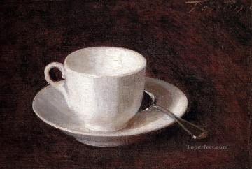 アンリ・ファンタン・ラトゥール Painting - 白いカップ＆ソーサー静物画 アンリ・ファンタン・ラトゥール
